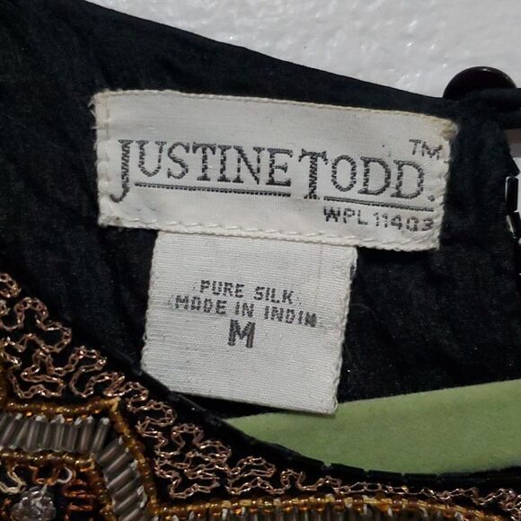 Vintage Sequin & Embroidered Silk Top with Dolman Sleeves by Justine Todd Size M - Picture 8 of 13